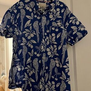 Mini Boden Navy and White Parrot Print Shirt